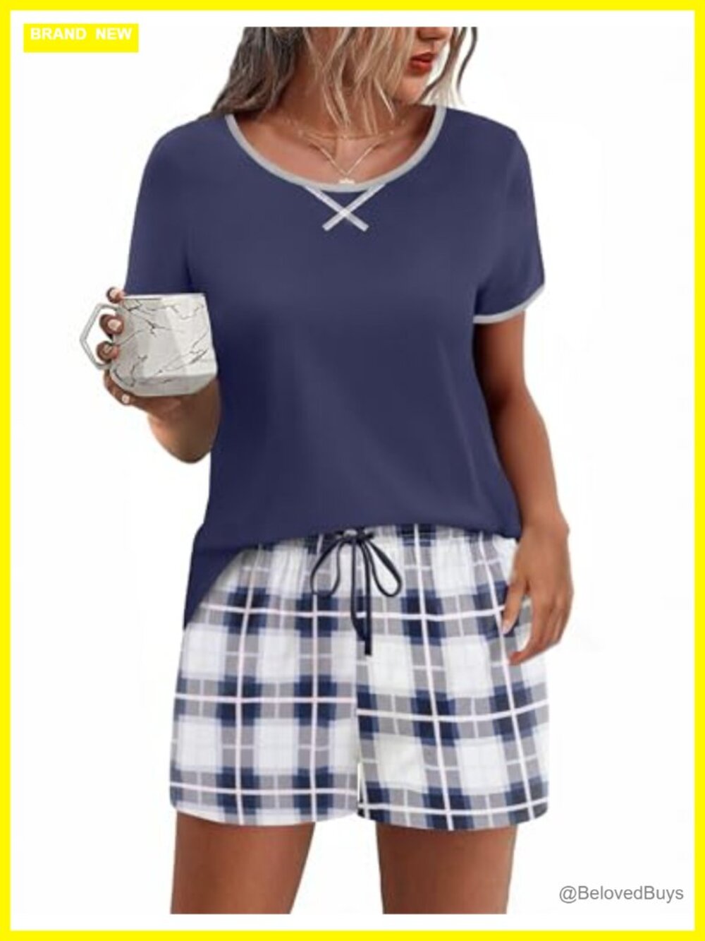 Ekouaer Women's 2-Piece Pajama Set Short Sleeve Lounge Shorts Sleepwear